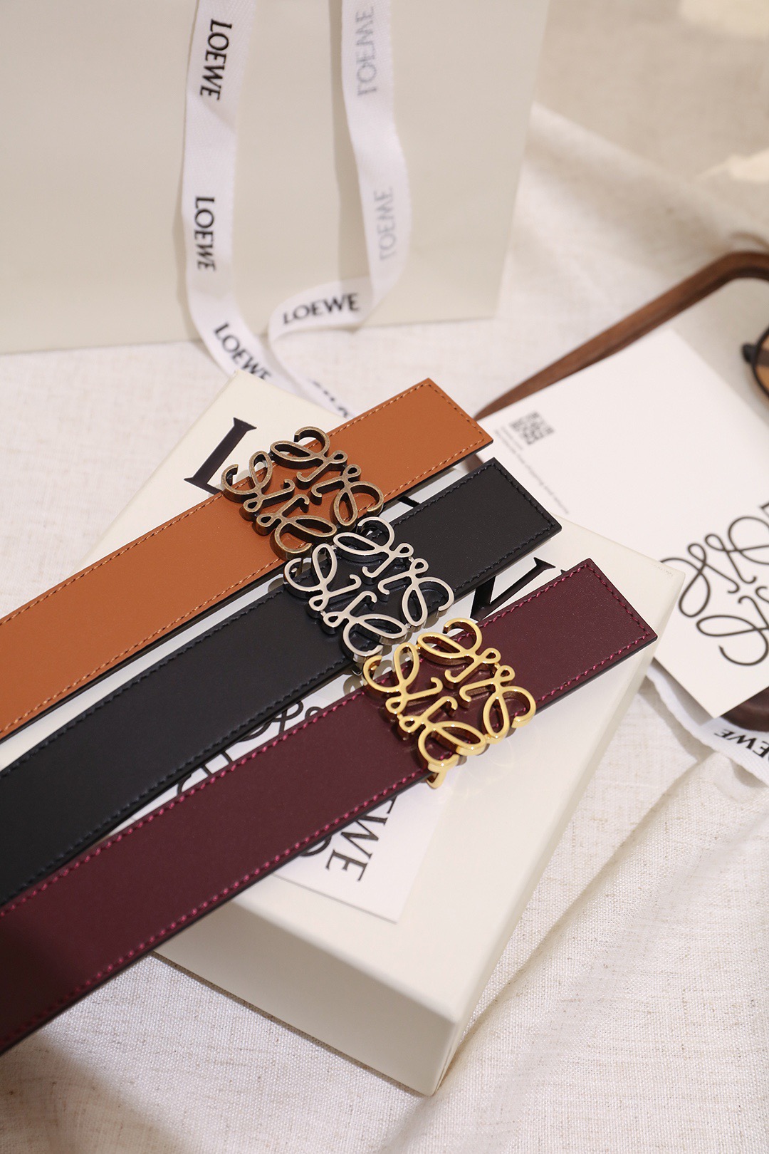 Loewe 로에베 아나그램 버클 양면 가죽 벨트 3.5cm 9