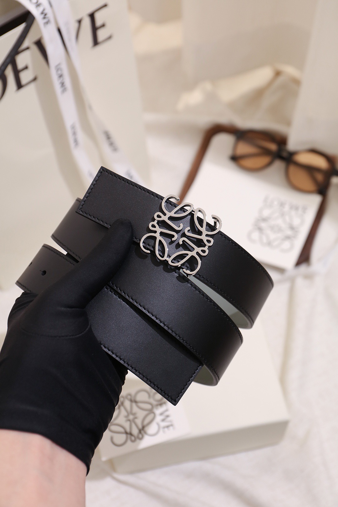 Loewe 로에베 아나그램 버클 양면 가죽 벨트 3.5cm 2