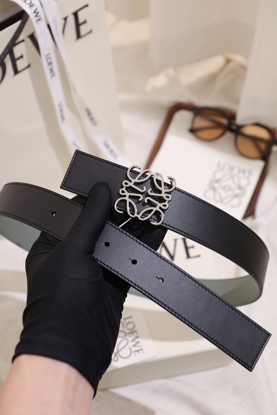 Loewe 로에베 아나그램 버클 양면 가죽 벨트 3.5cm 3