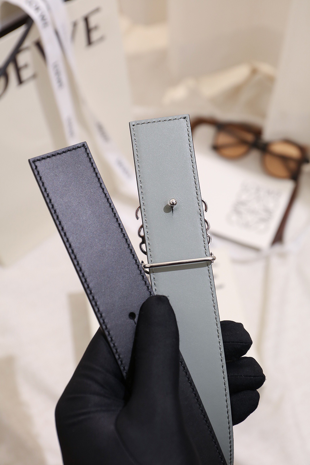 Loewe 로에베 아나그램 버클 양면 가죽 벨트 3.5cm 5