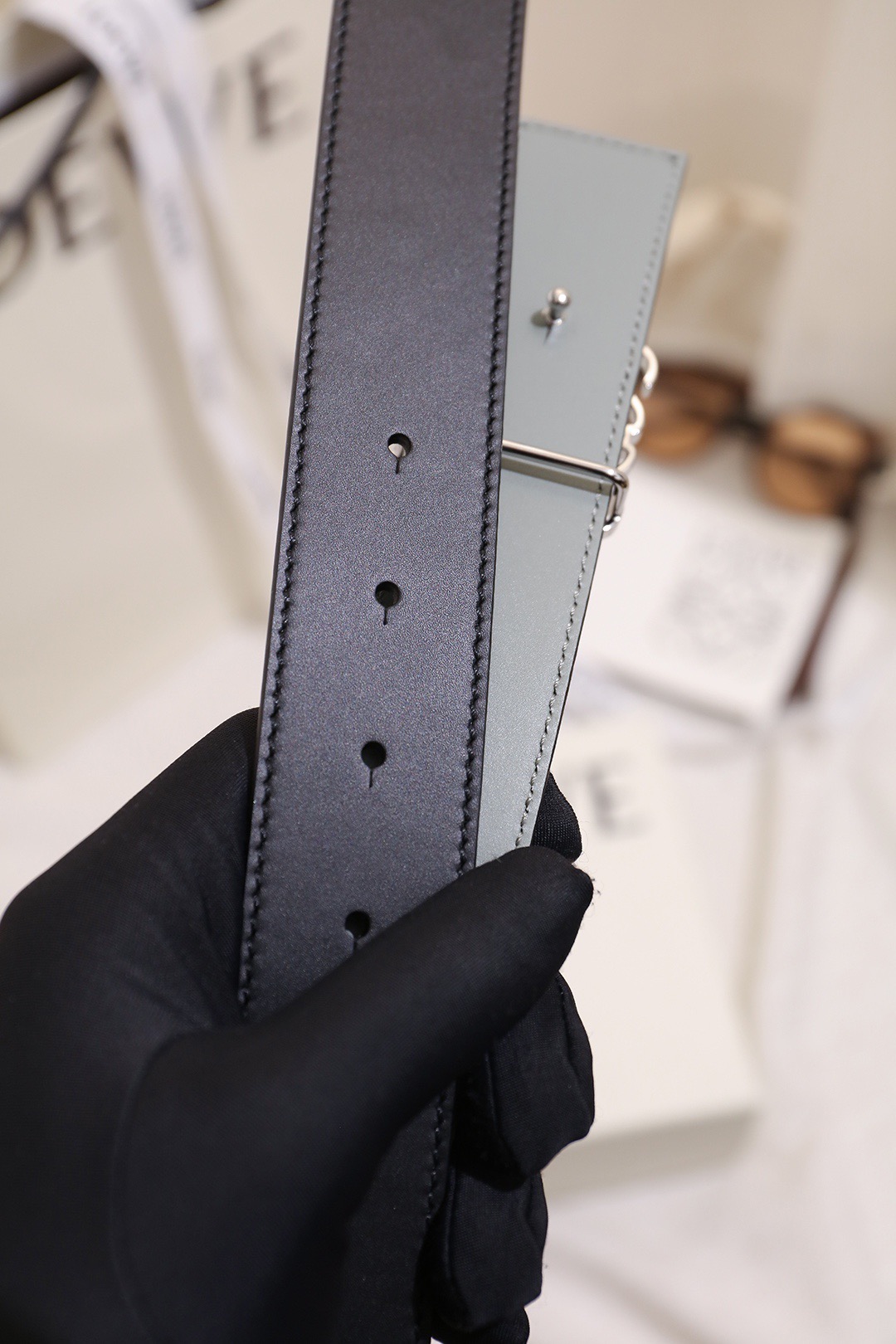 Loewe 로에베 아나그램 버클 양면 가죽 벨트 3.5cm 6