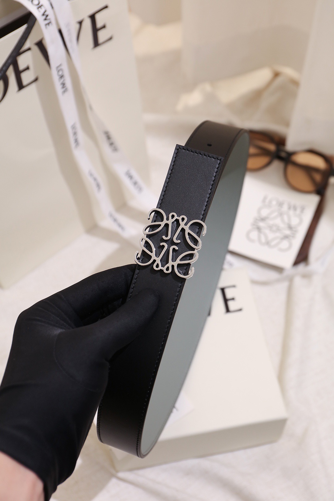 Loewe 로에베 아나그램 버클 양면 가죽 벨트 3.5cm 7