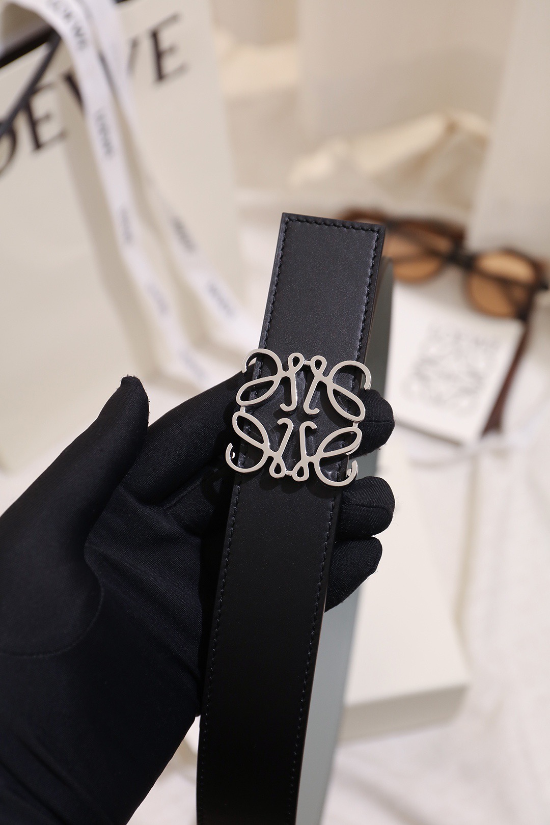 Loewe 로에베 아나그램 버클 양면 가죽 벨트 3.5cm 8