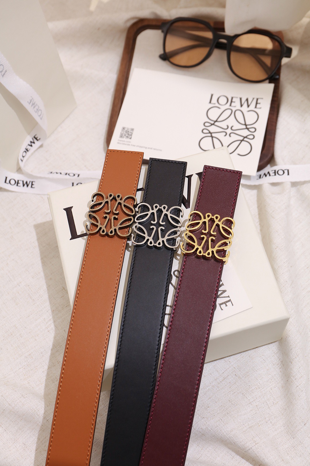 Loewe 로에베 아나그램 버클 양면 가죽 벨트 3.5cm 9