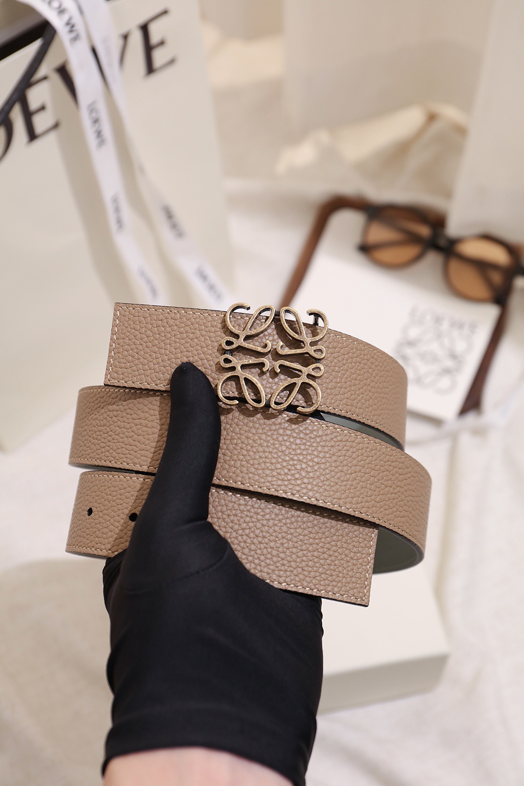 Loewe 로에베 아나그램 버클 양면 가죽 벨트 3.5cm 1