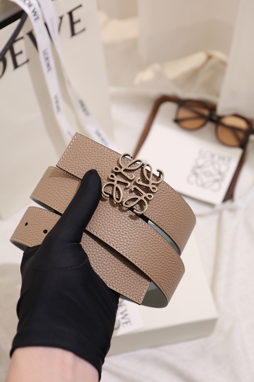 Loewe 로에베 아나그램 버클 양면 가죽 벨트 3.5cm 2