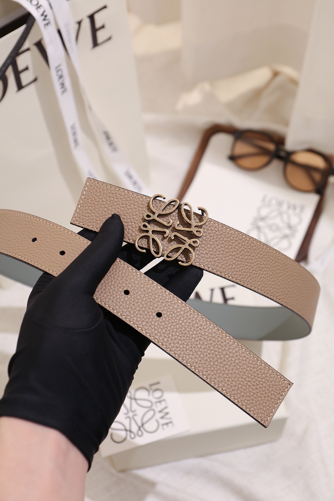 Loewe 로에베 아나그램 버클 양면 가죽 벨트 3.5cm 3