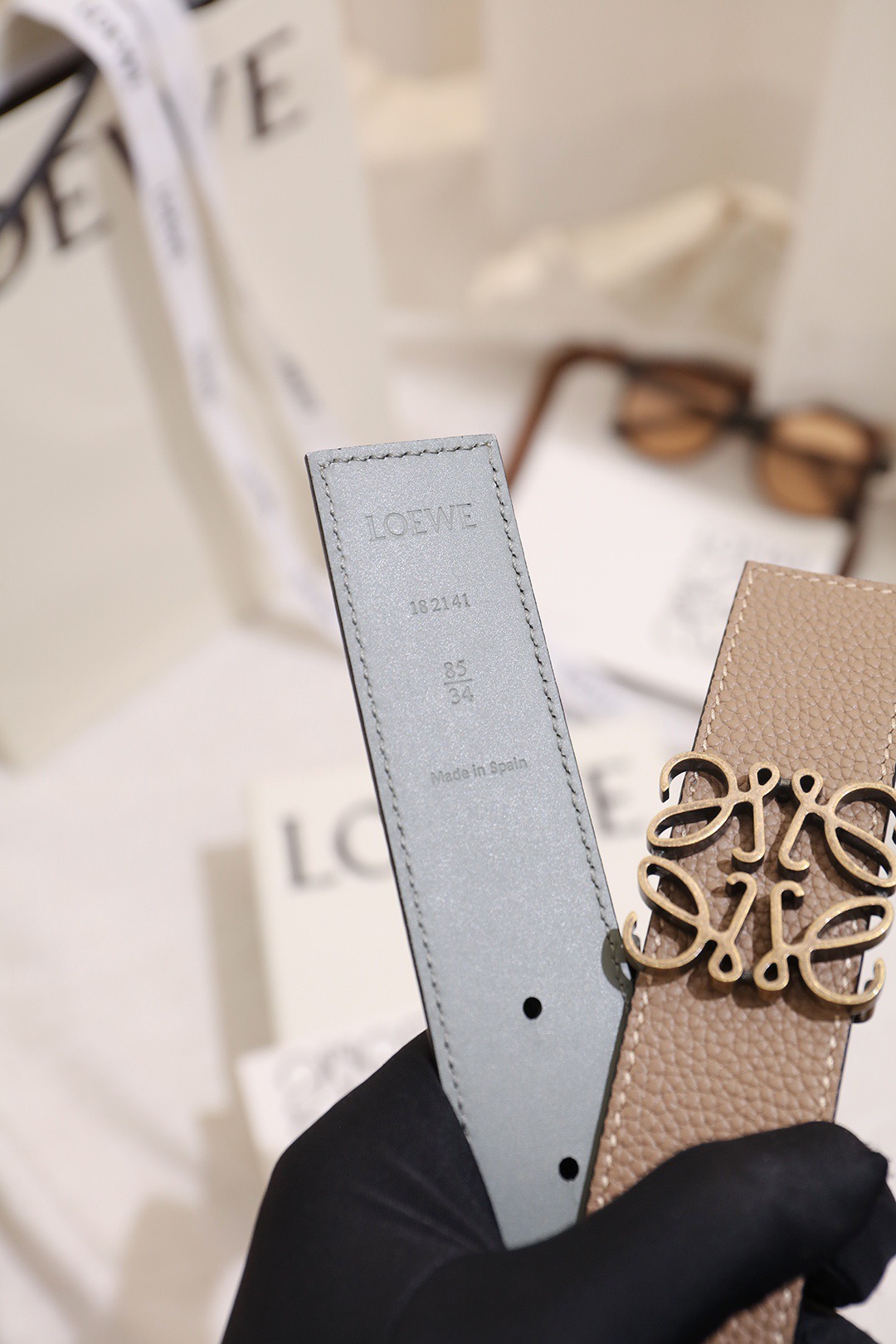 Loewe 로에베 아나그램 버클 양면 가죽 벨트 3.5cm 4