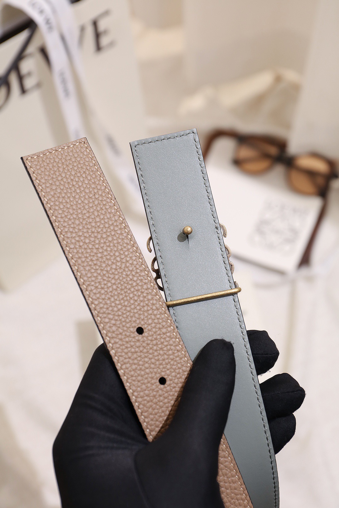 Loewe 로에베 아나그램 버클 양면 가죽 벨트 3.5cm 5