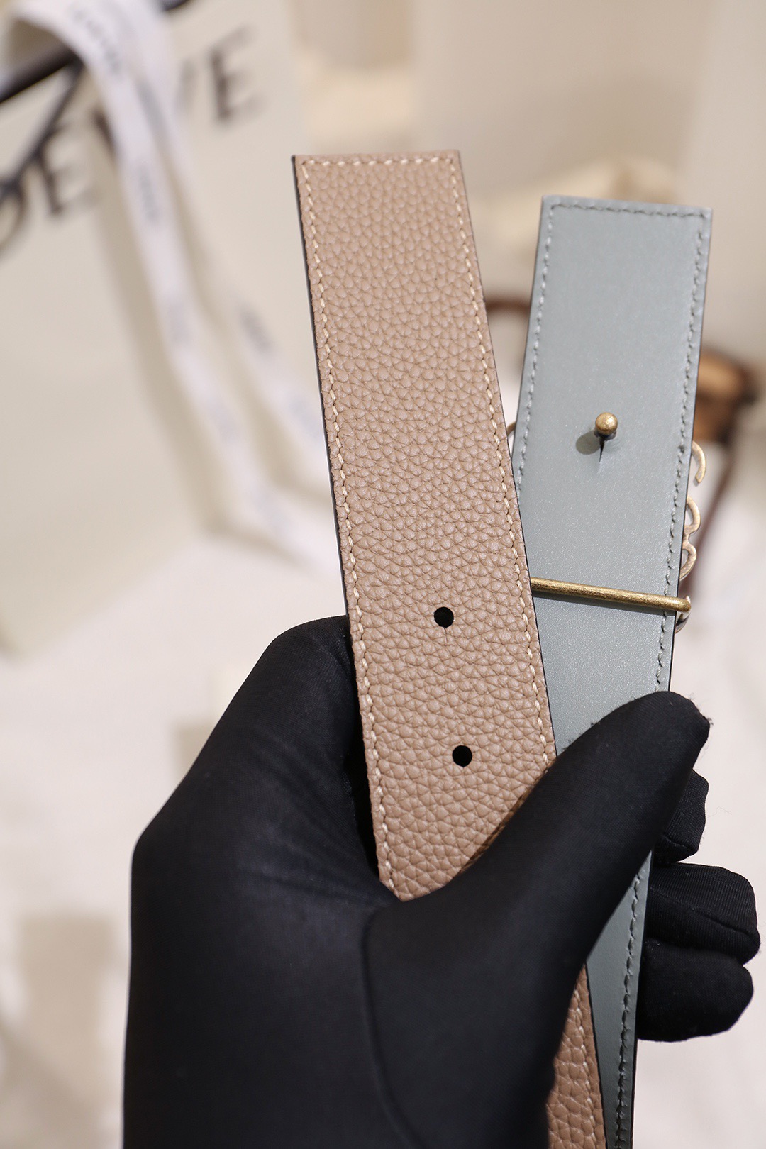 Loewe 로에베 아나그램 버클 양면 가죽 벨트 3.5cm 6