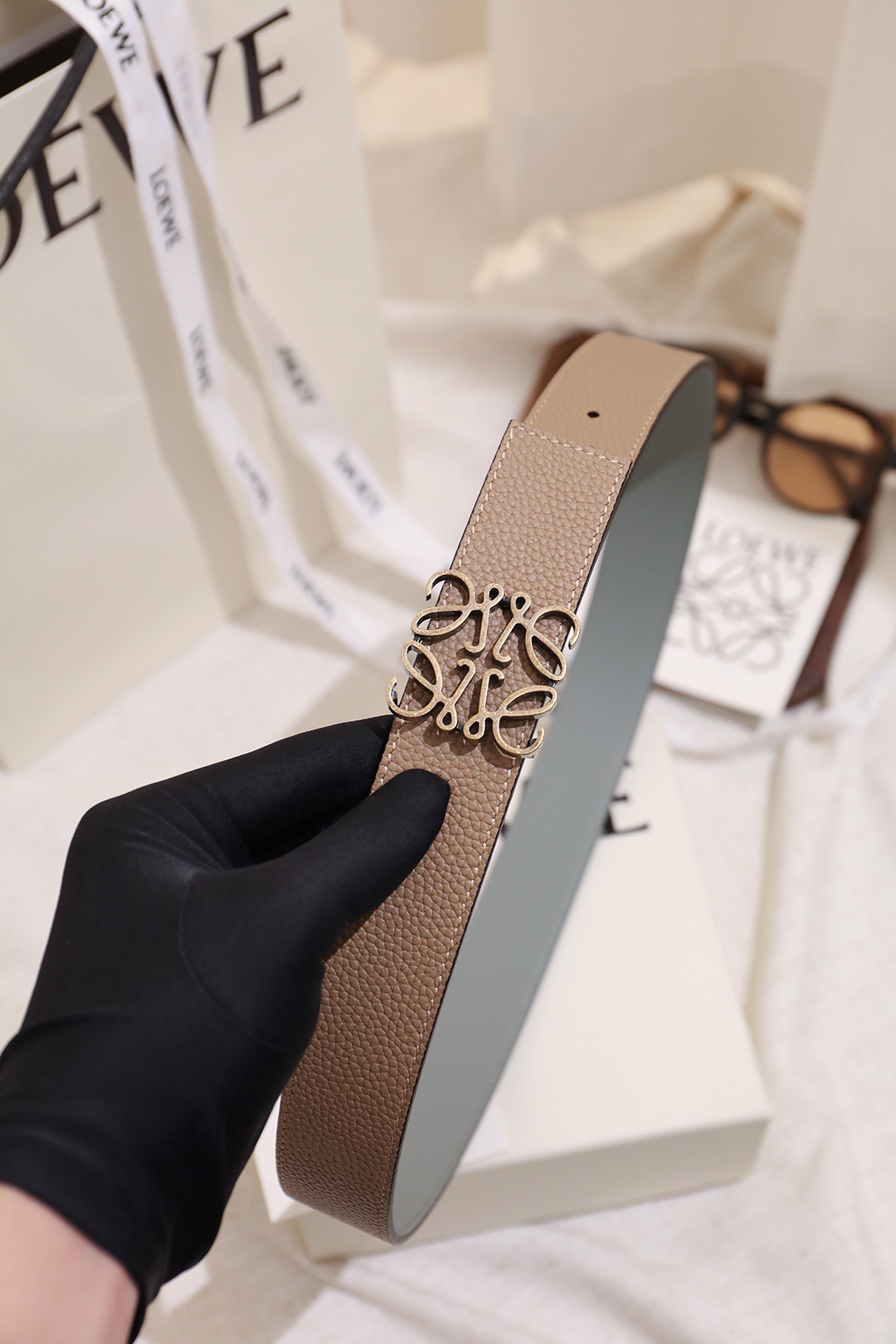 Loewe 로에베 아나그램 버클 양면 가죽 벨트 3.5cm 7