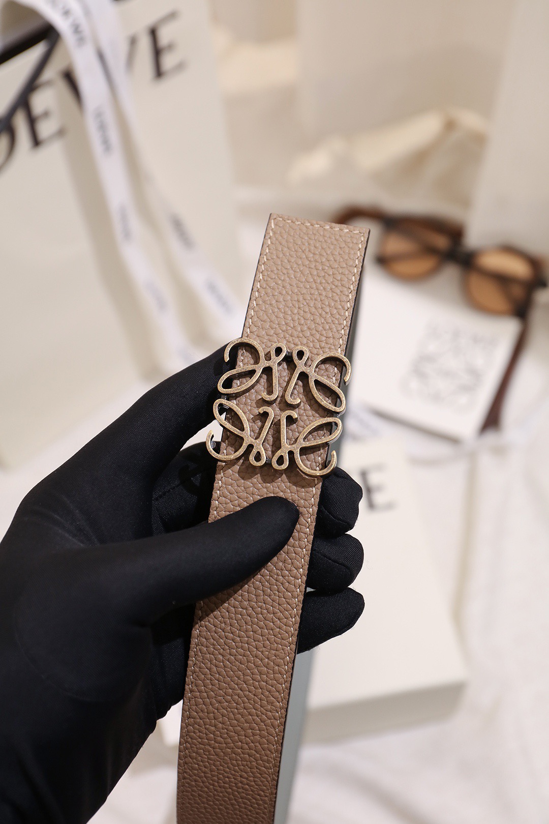 Loewe 로에베 아나그램 버클 양면 가죽 벨트 3.5cm 8