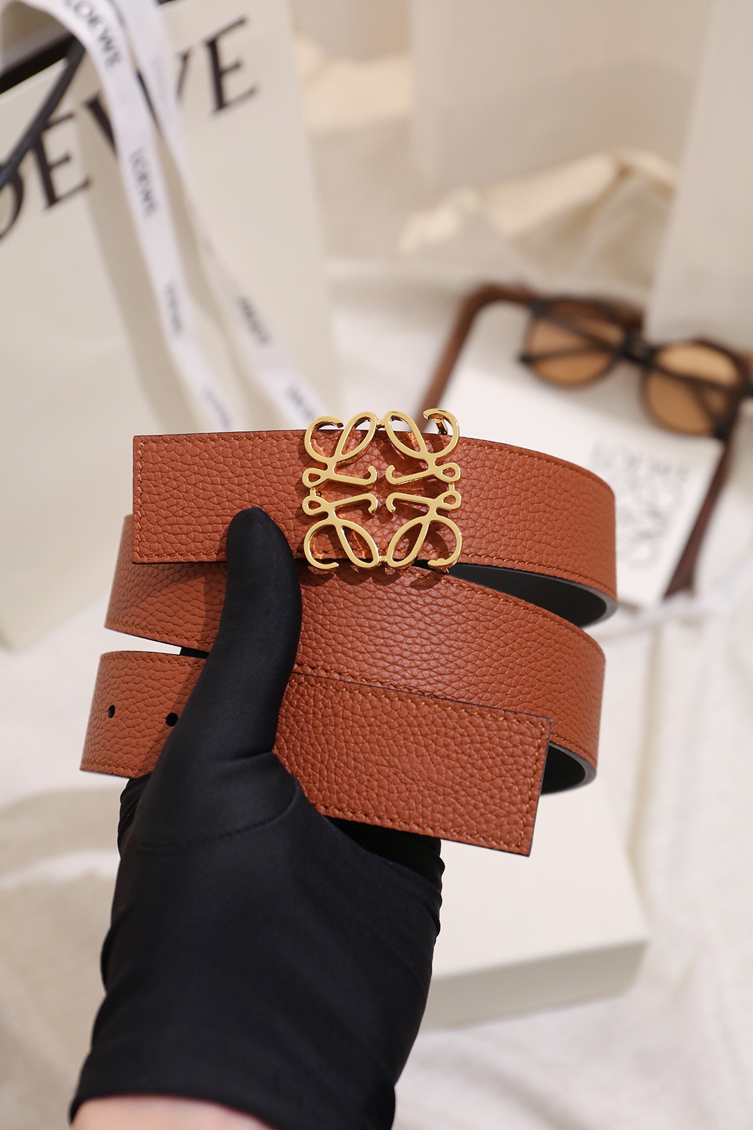 Loewe 로에베 아나그램 버클 양면 가죽 벨트 3.5cm 1