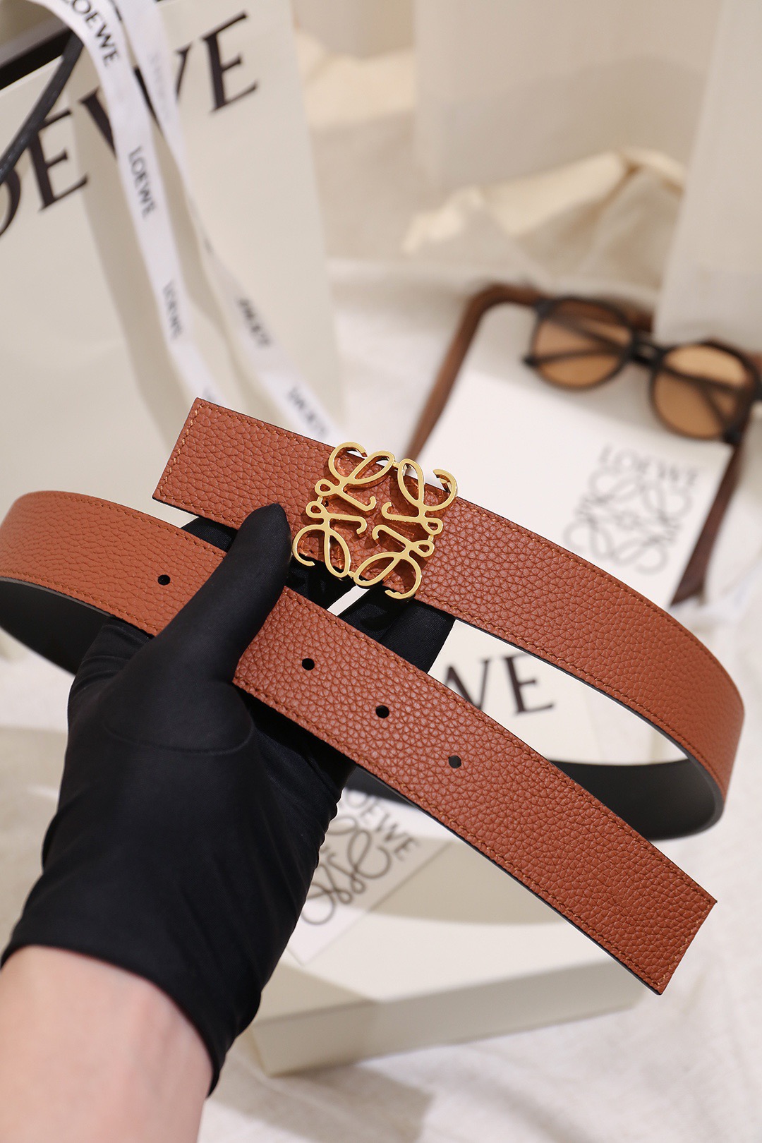 Loewe 로에베 아나그램 버클 양면 가죽 벨트 3.5cm 2