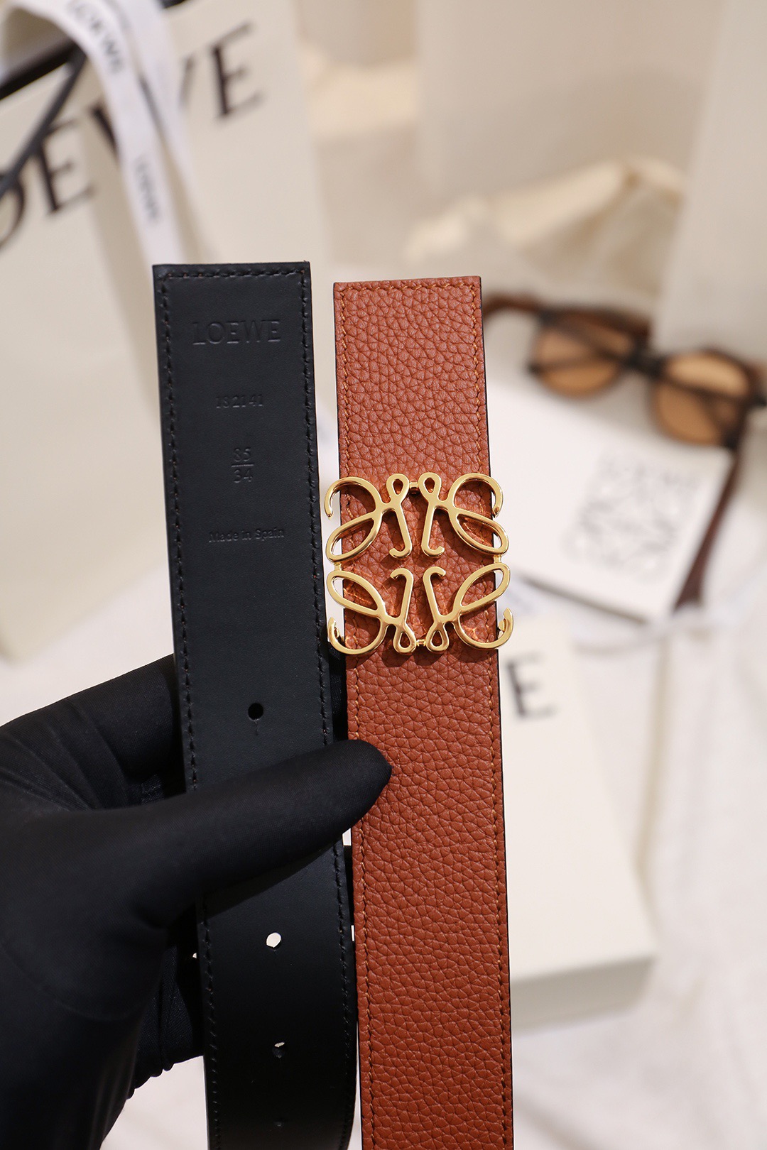 Loewe 로에베 아나그램 버클 양면 가죽 벨트 3.5cm 3