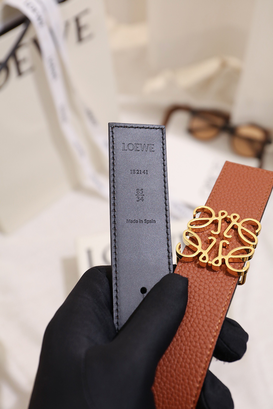 Loewe 로에베 아나그램 버클 양면 가죽 벨트 3.5cm 4