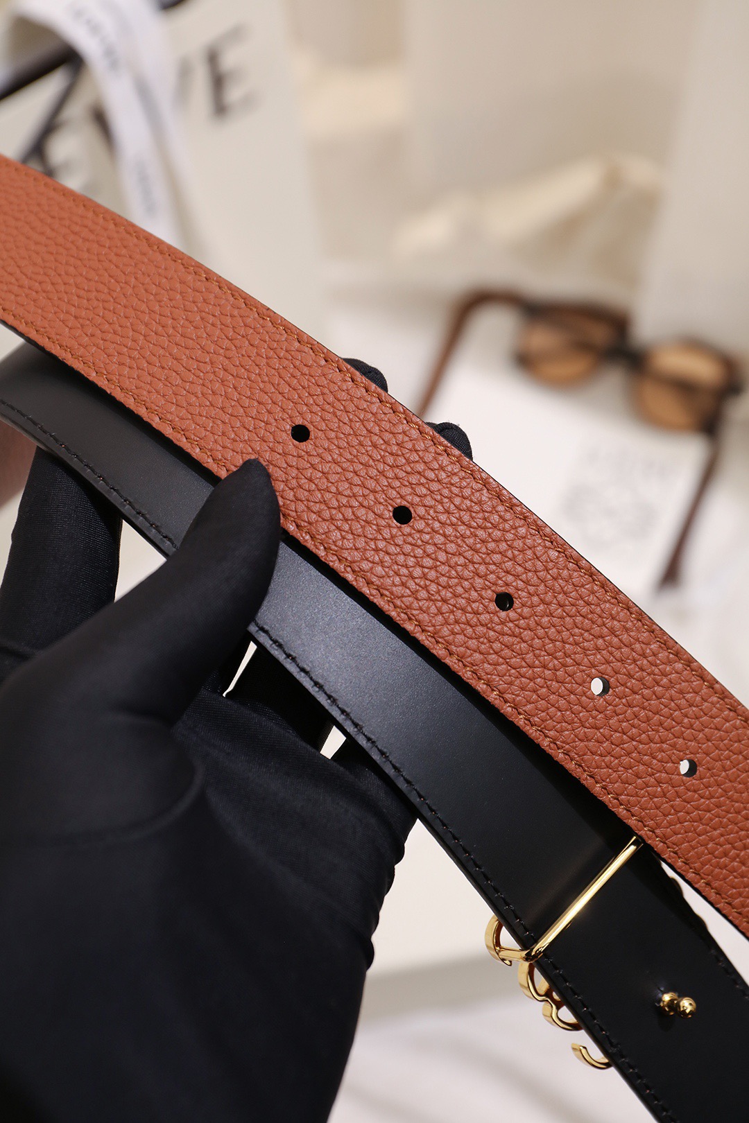 Loewe 로에베 아나그램 버클 양면 가죽 벨트 3.5cm 6