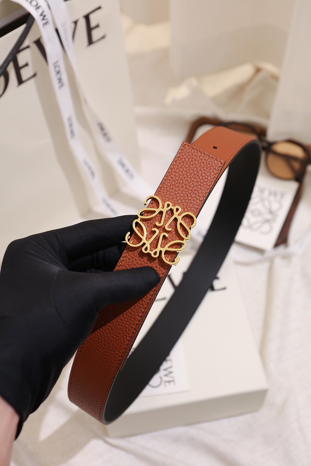 Loewe 로에베 아나그램 버클 양면 가죽 벨트 3.5cm 7