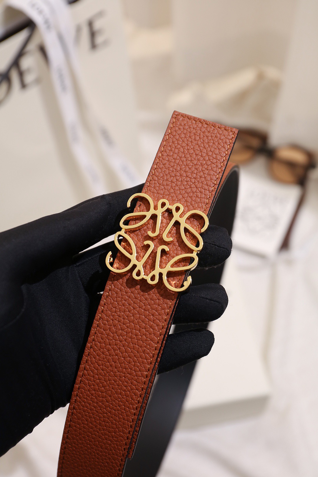 Loewe 로에베 아나그램 버클 양면 가죽 벨트 3.5cm 8