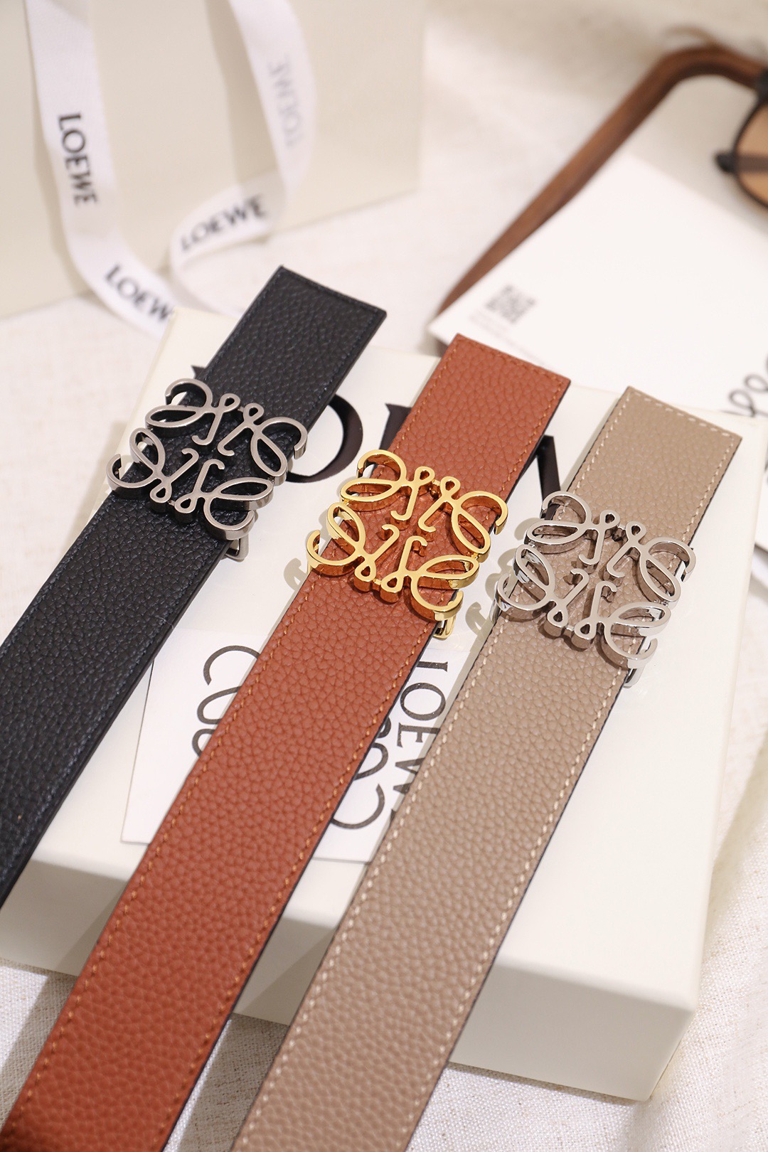 Loewe 로에베 아나그램 버클 양면 가죽 벨트 3.5cm 9