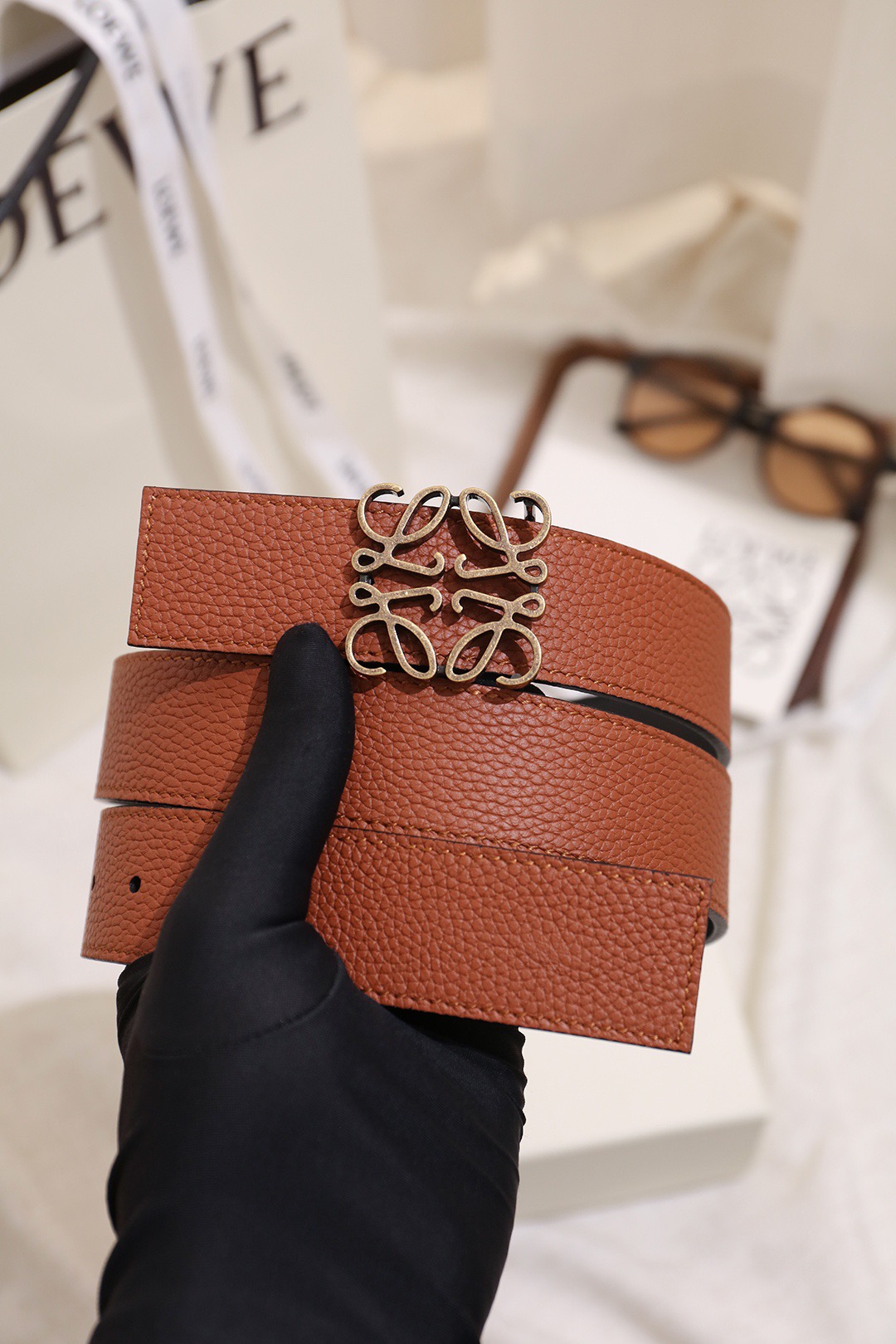 Loewe 로에베 아나그램 버클 양면 가죽 벨트 3.5cm 1