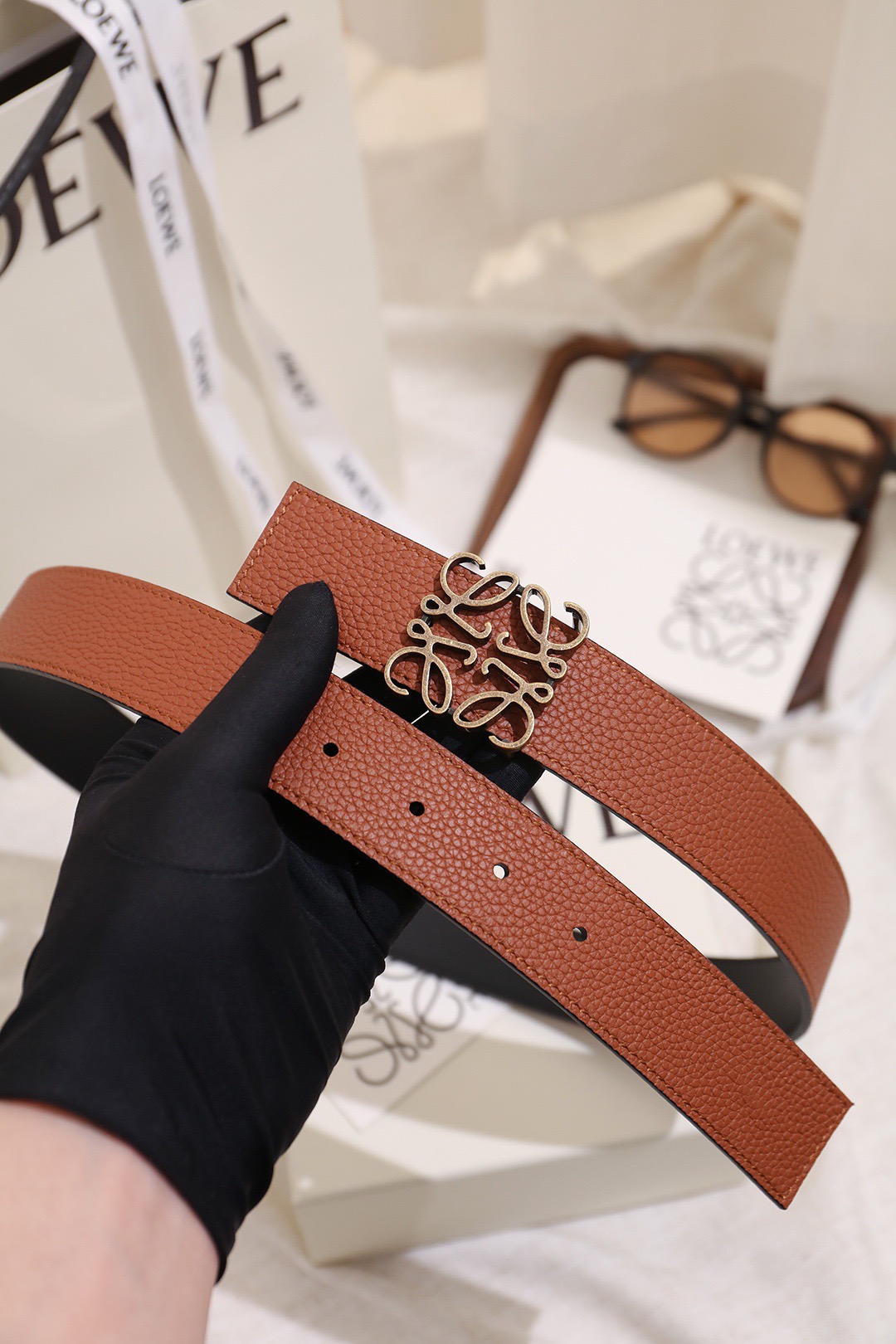 Loewe 로에베 아나그램 버클 양면 가죽 벨트 3.5cm 2