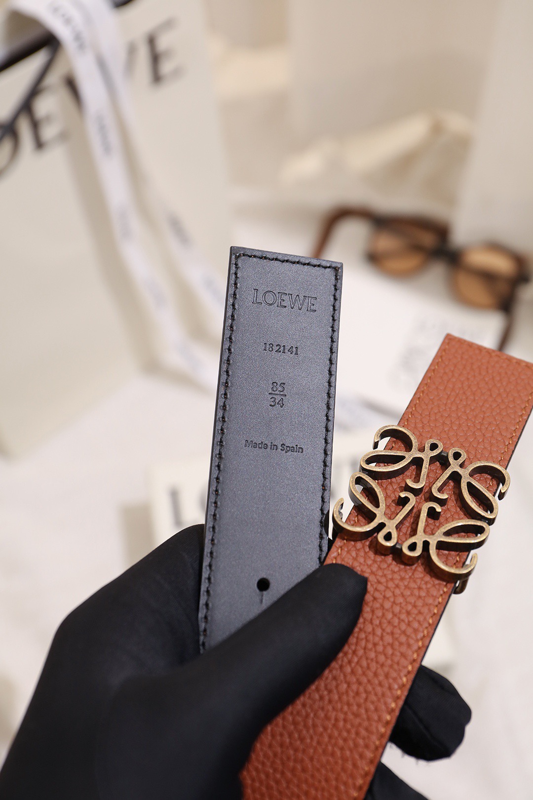 Loewe 로에베 아나그램 버클 양면 가죽 벨트 3.5cm 4