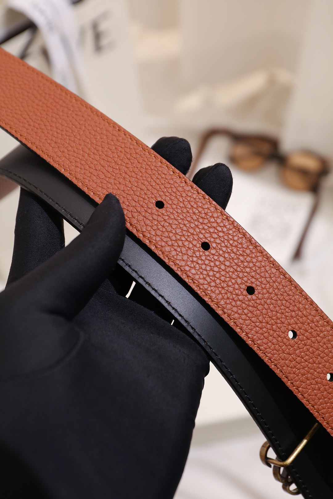 Loewe 로에베 아나그램 버클 양면 가죽 벨트 3.5cm 6