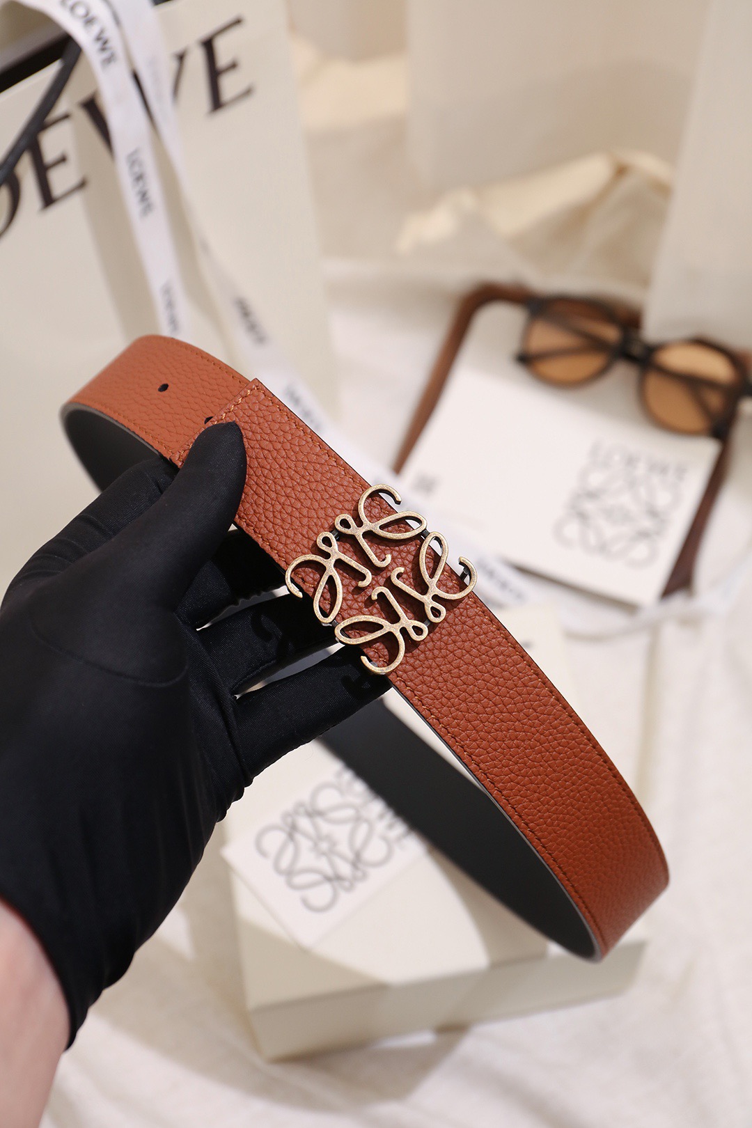 Loewe 로에베 아나그램 버클 양면 가죽 벨트 3.5cm 7