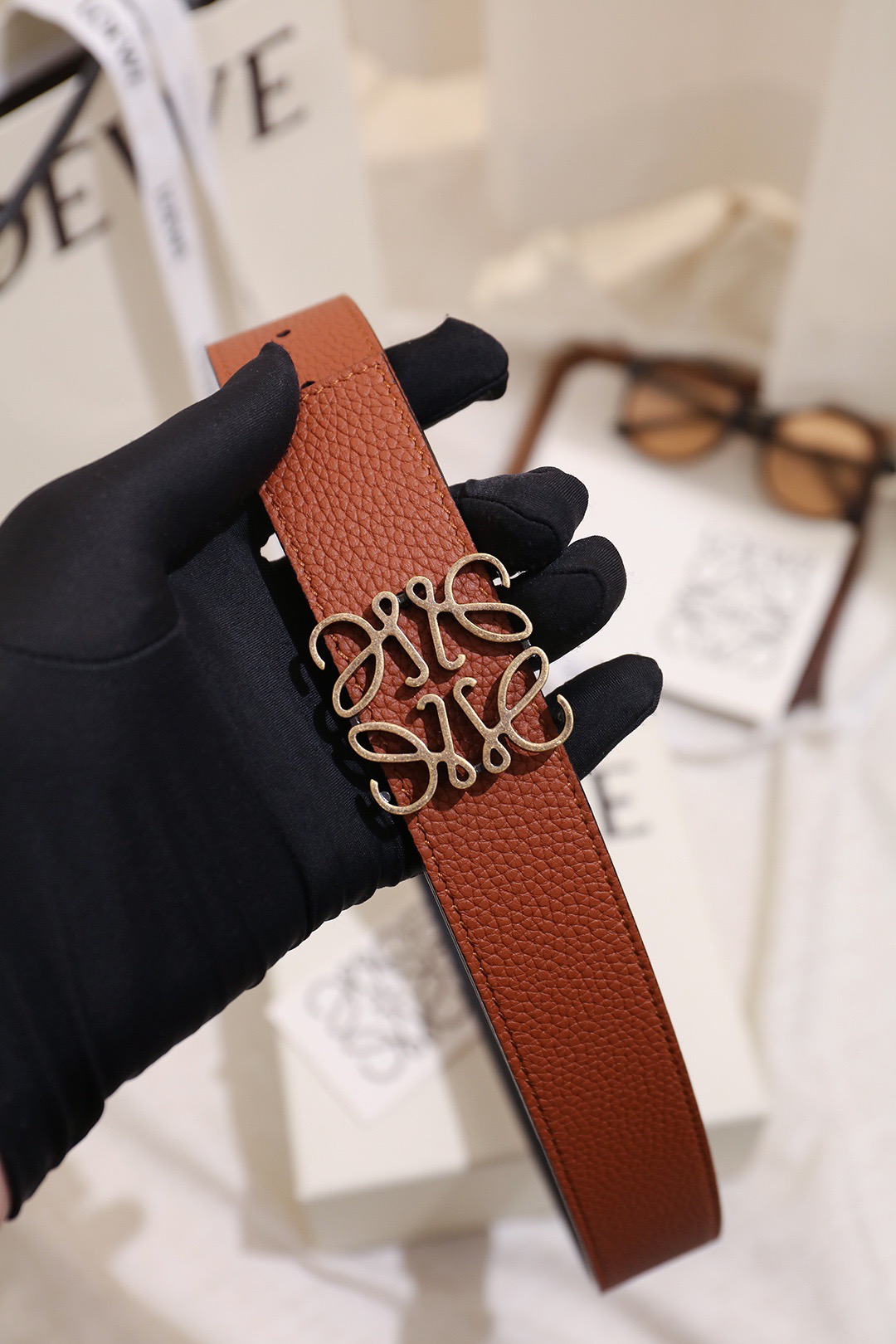 Loewe 로에베 아나그램 버클 양면 가죽 벨트 3.5cm 8