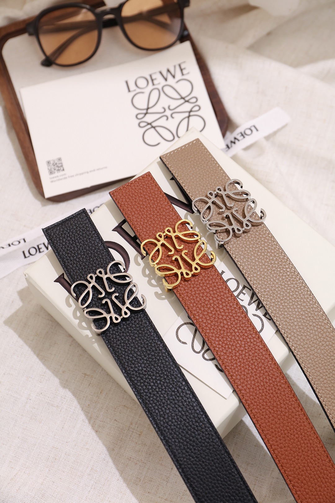 Loewe 로에베 아나그램 버클 양면 가죽 벨트 3.5cm 9