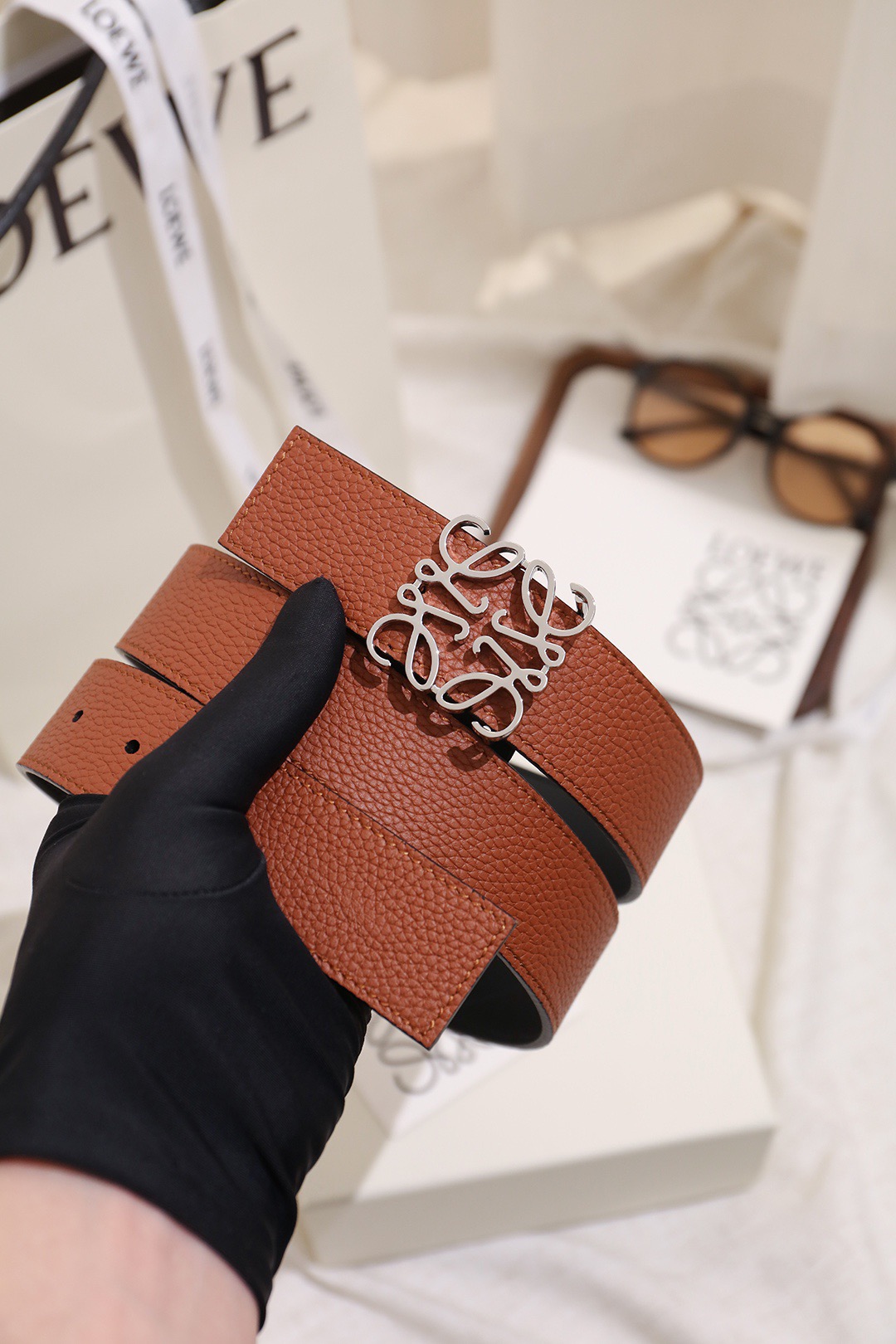 Loewe 로에베 아나그램 버클 양면 가죽 벨트 3.5cm 2