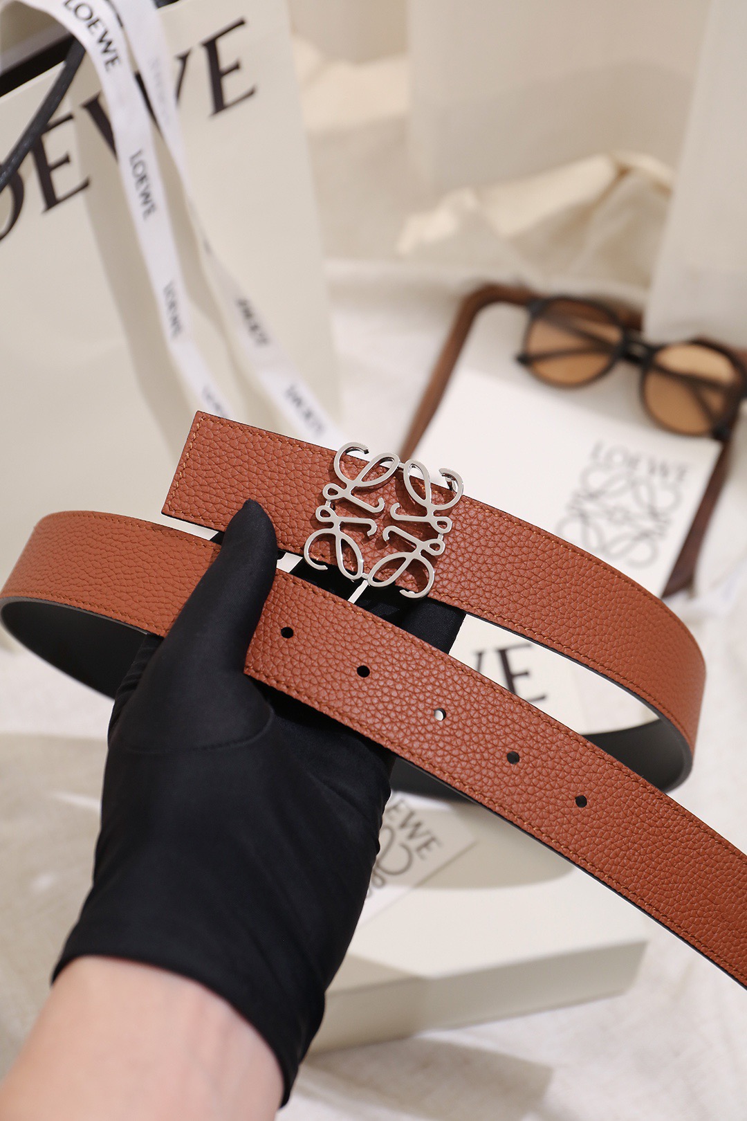 Loewe 로에베 아나그램 버클 양면 가죽 벨트 3.5cm 3