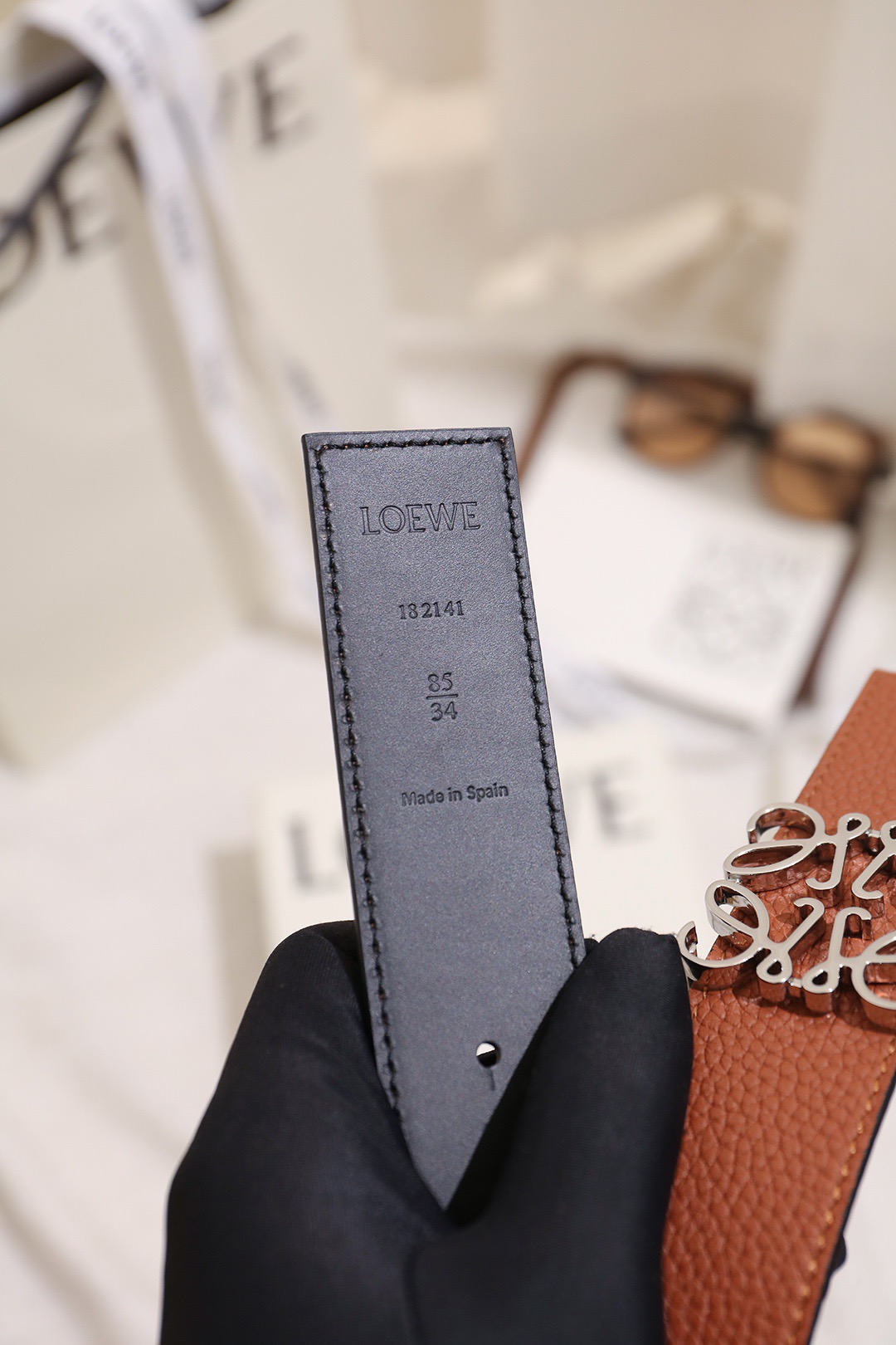 Loewe 로에베 아나그램 버클 양면 가죽 벨트 3.5cm 4