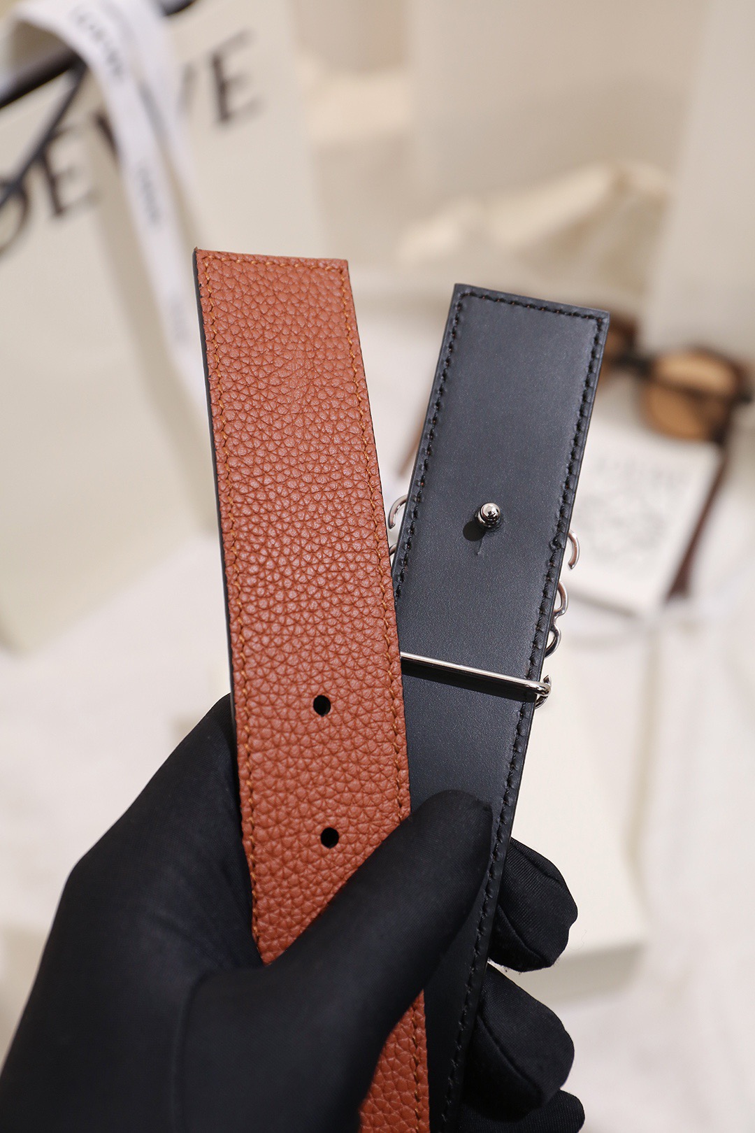 Loewe 로에베 아나그램 버클 양면 가죽 벨트 3.5cm 5