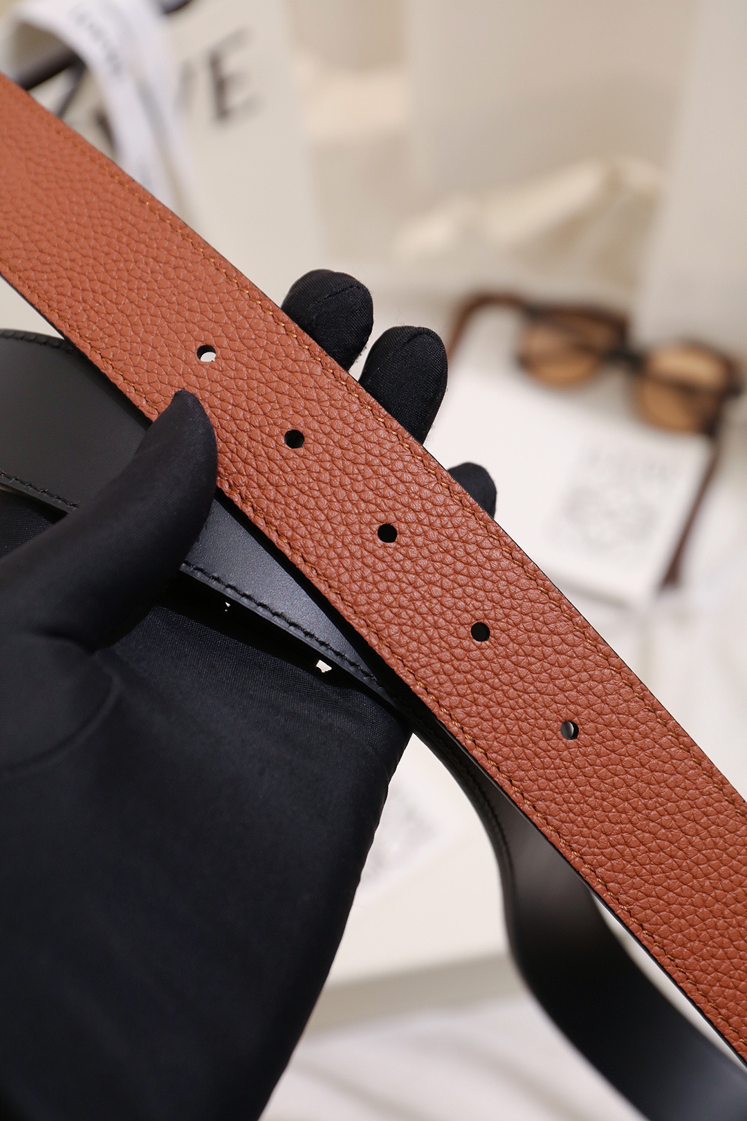 Loewe 로에베 아나그램 버클 양면 가죽 벨트 3.5cm 6