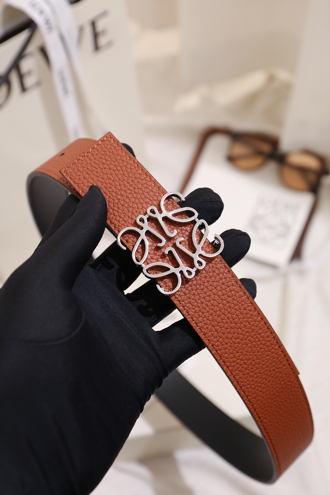 Loewe 로에베 아나그램 버클 양면 가죽 벨트 3.5cm 8