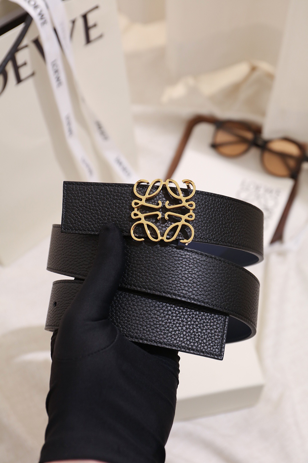 Loewe 로에베 아나그램 버클 양면 가죽 벨트 3.5cm 1