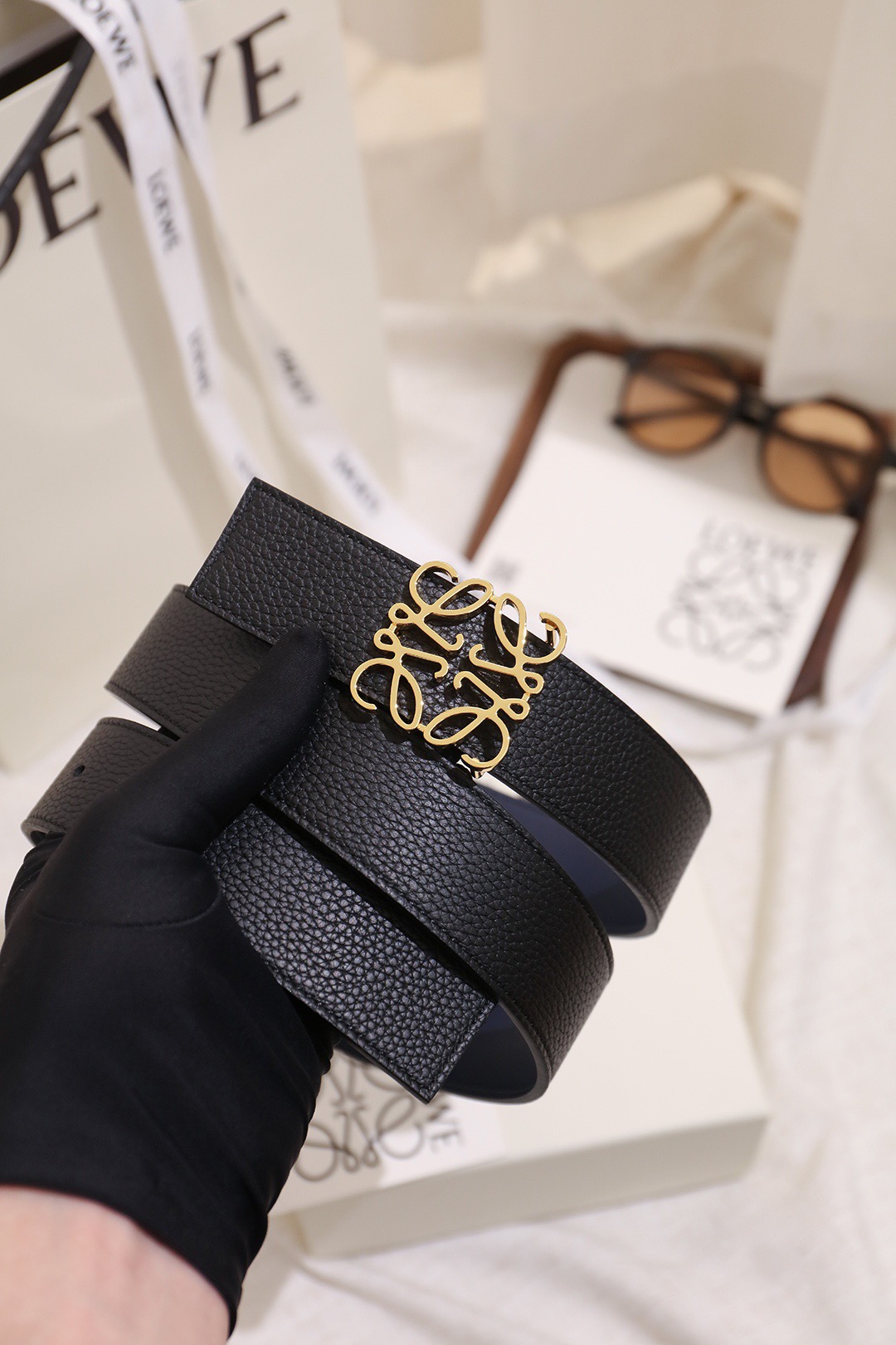 Loewe 로에베 아나그램 버클 양면 가죽 벨트 3.5cm 2