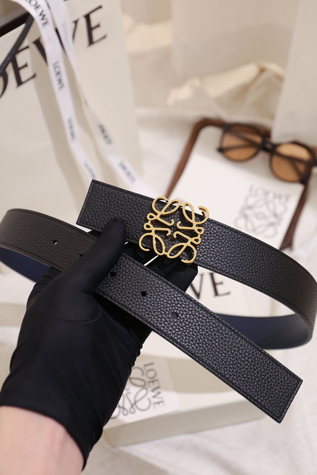 Loewe 로에베 아나그램 버클 양면 가죽 벨트 3.5cm 3