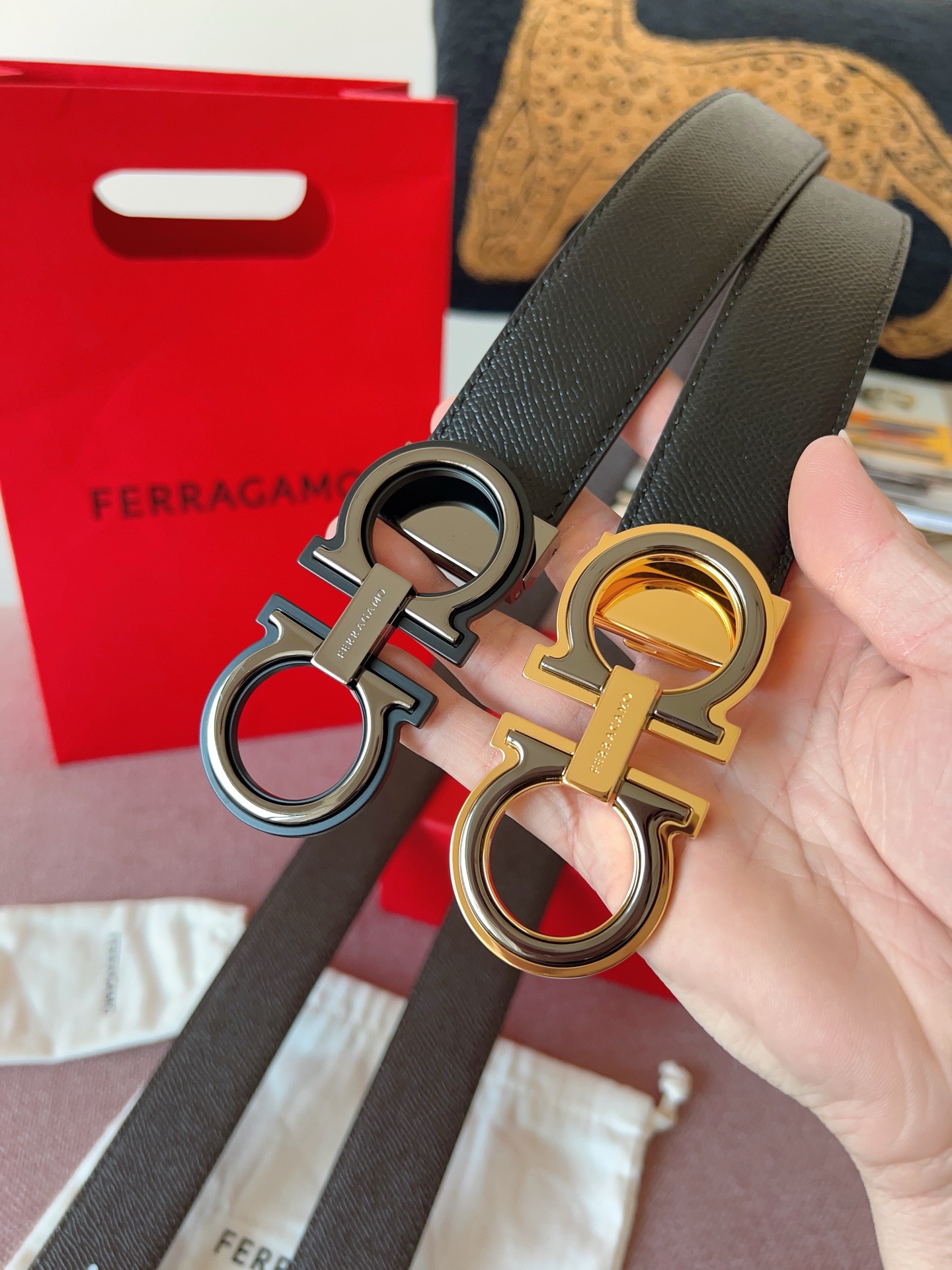 Ferragamo 페라가모 간치니 버클 소가죽 벨트 9