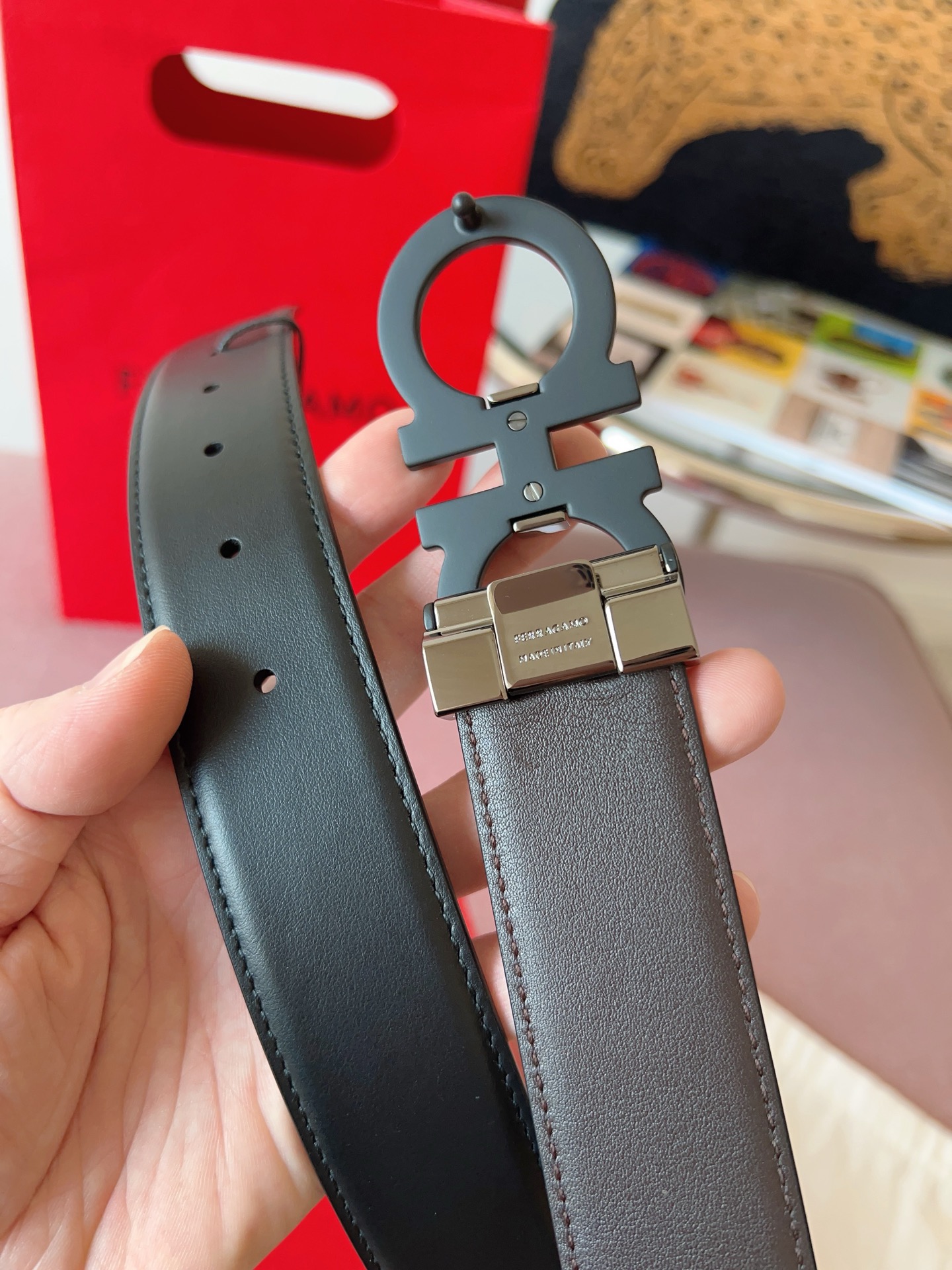 Ferragamo 페라가모 간치니 버클 소가죽 벨트 9