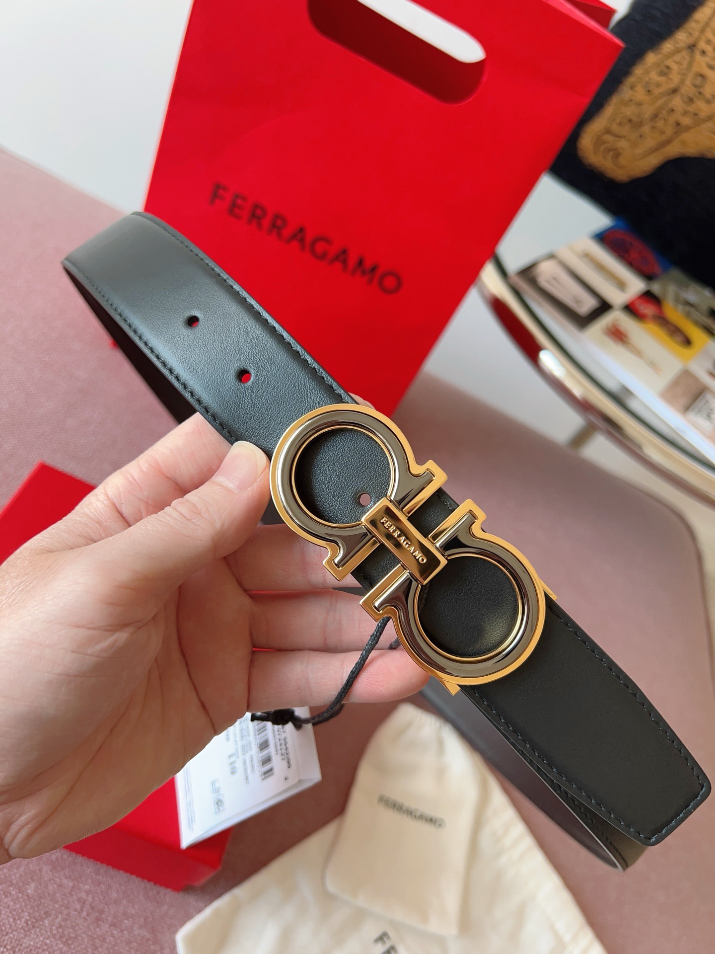 Ferragamo 페라가모 간치니 버클 소가죽 벨트 4