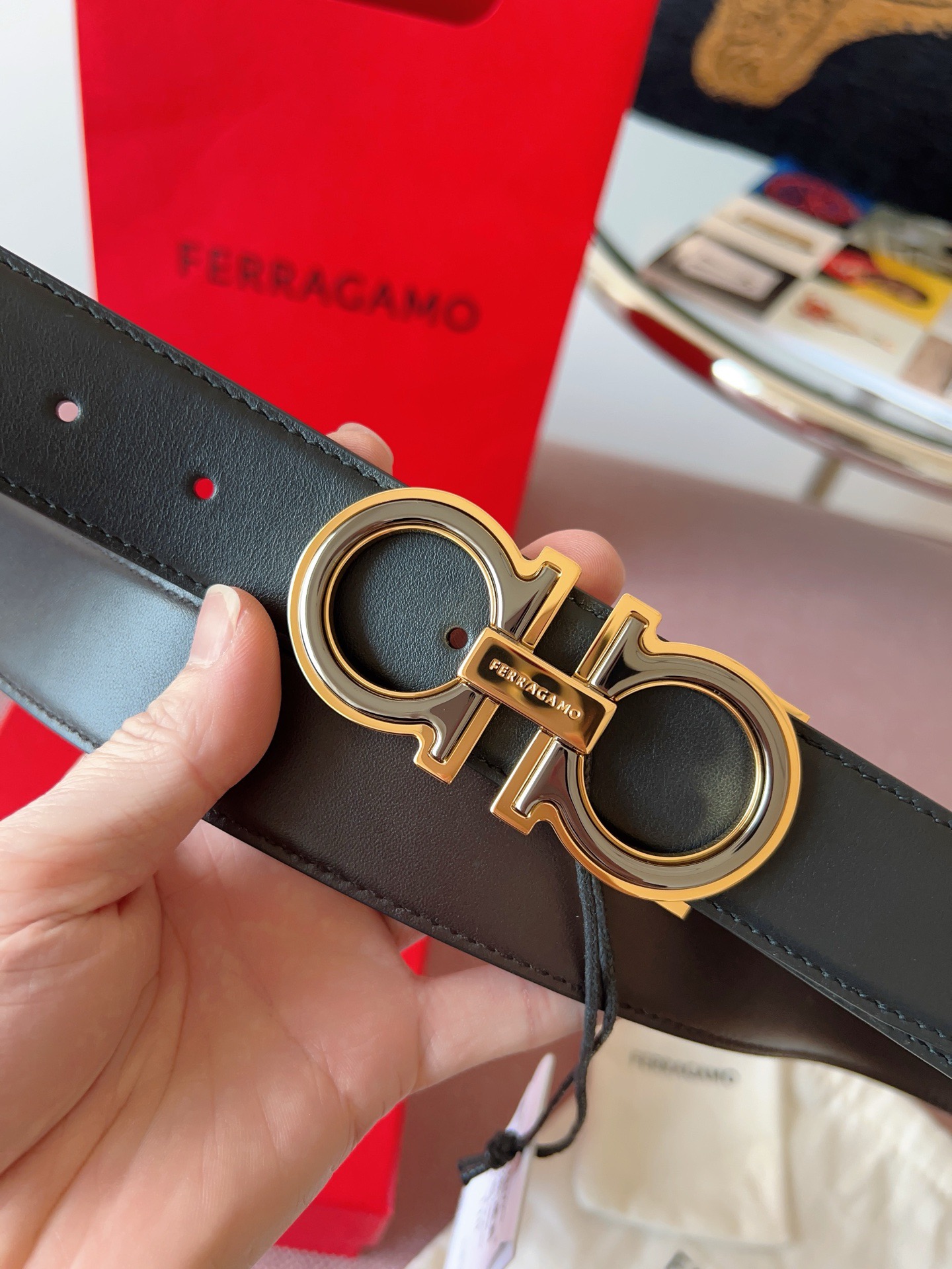 Ferragamo 페라가모 간치니 버클 소가죽 벨트 5