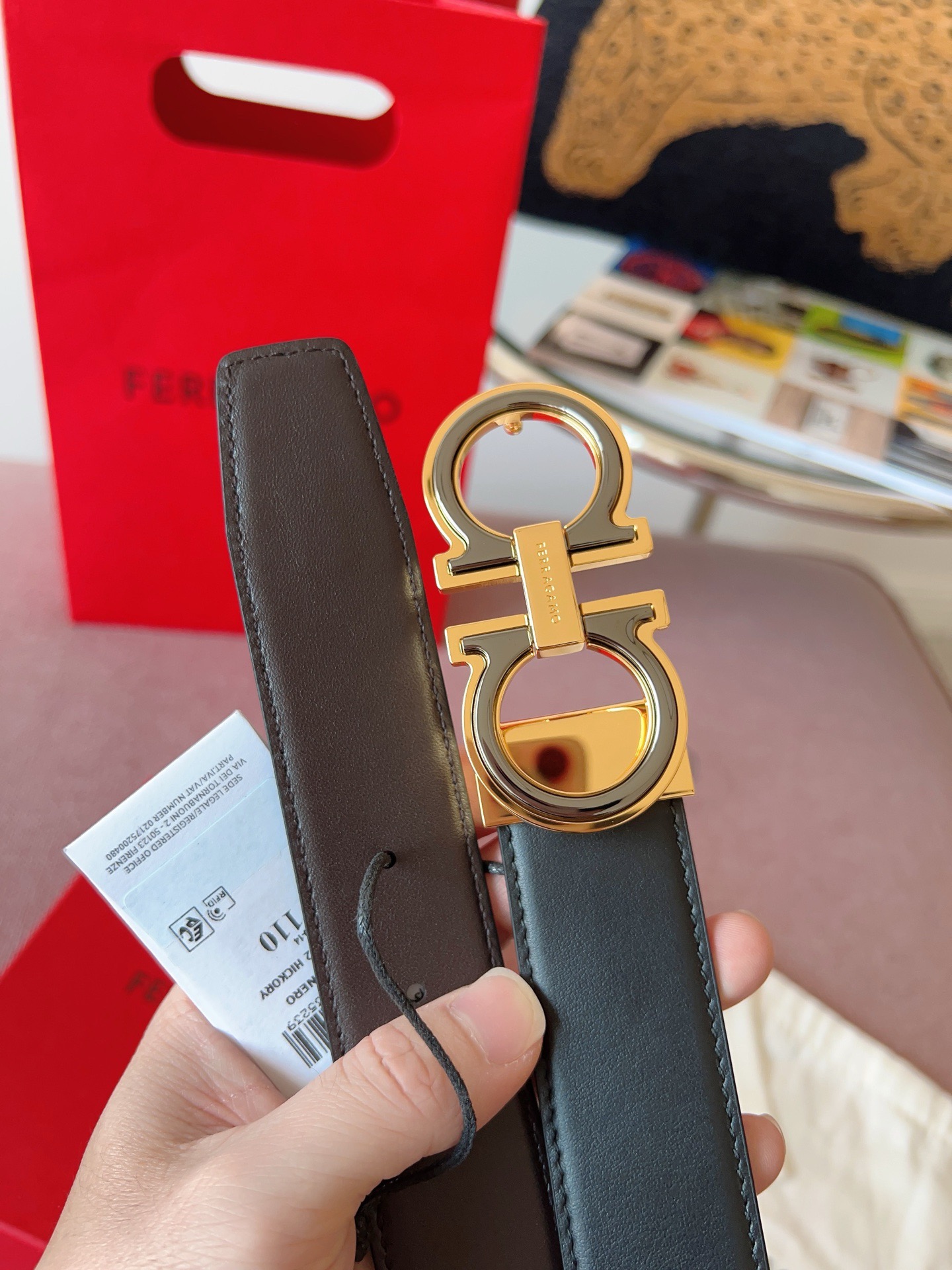 Ferragamo 페라가모 간치니 버클 소가죽 벨트 6