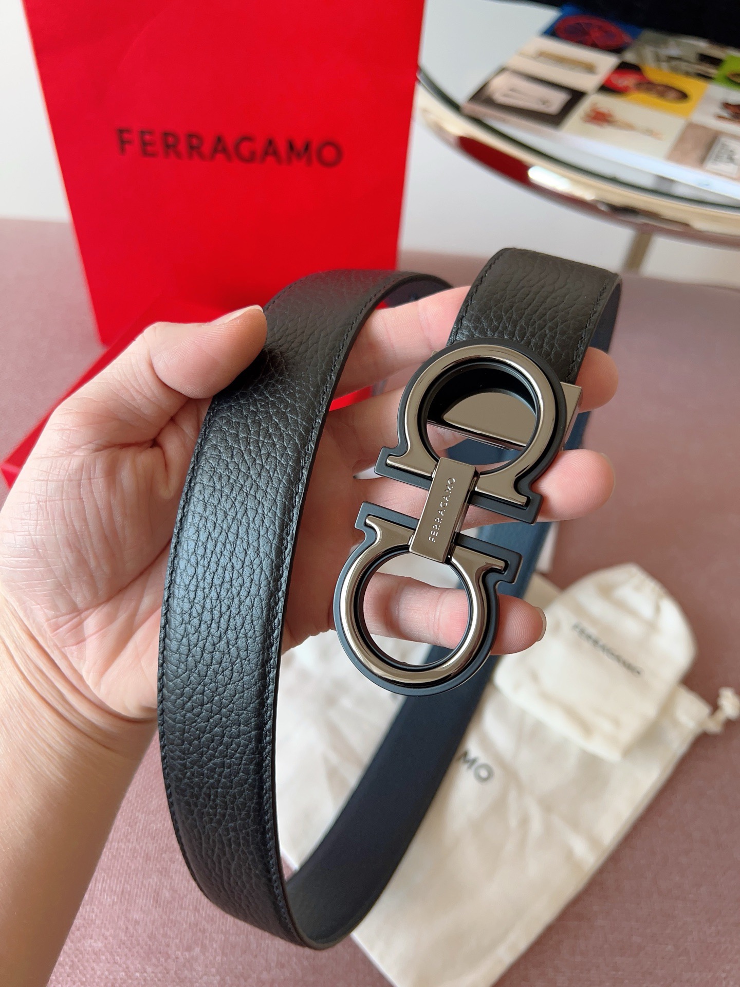 Ferragamo 페라가모 간치니 버클 소가죽 벨트 9