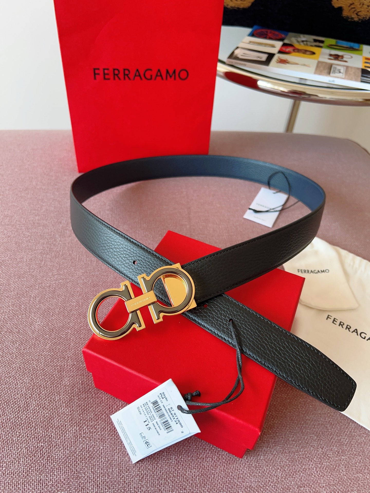 Ferragamo 페라가모 간치니 버클 소가죽 벨트 3
