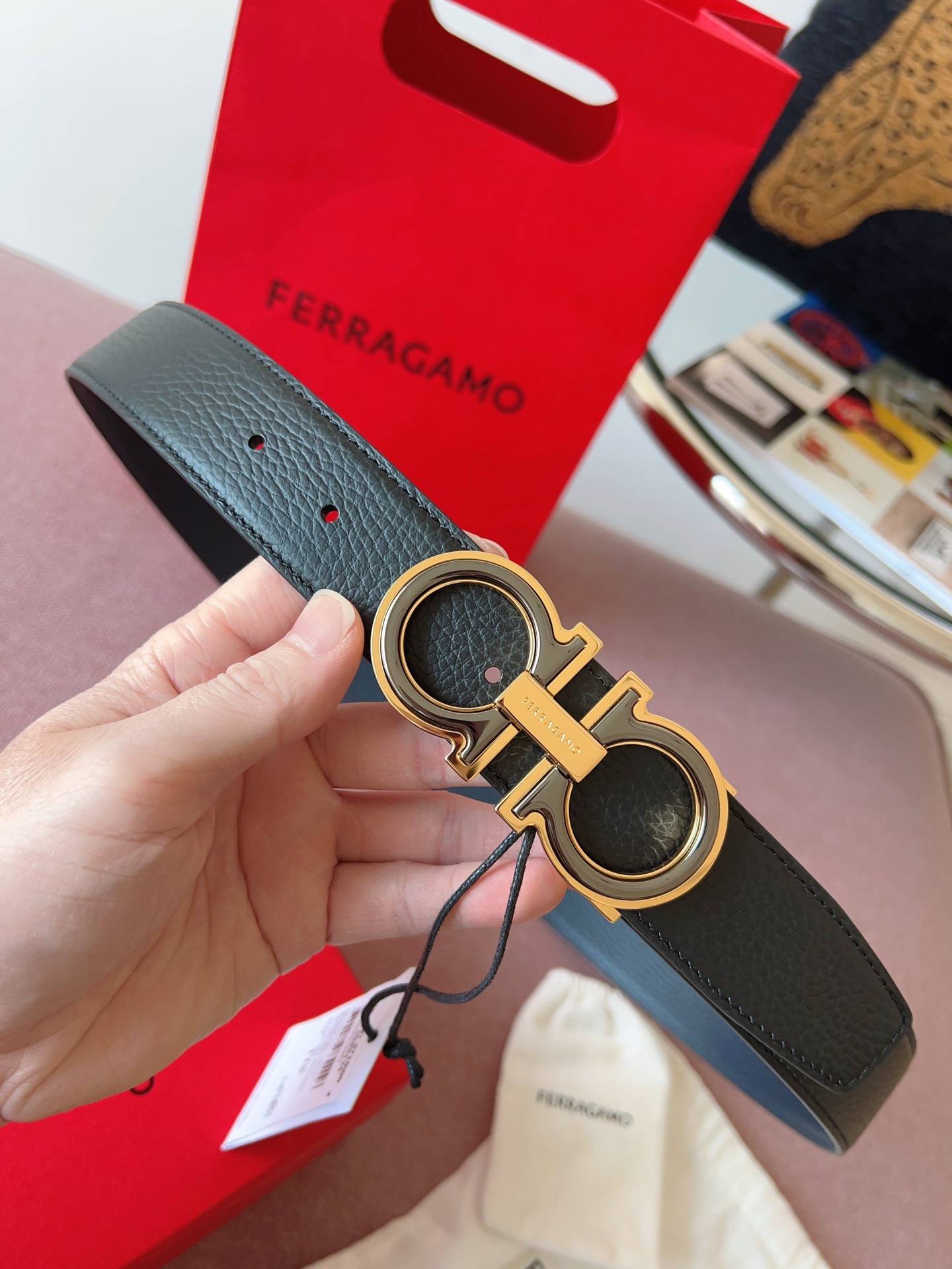 Ferragamo 페라가모 간치니 버클 소가죽 벨트 4