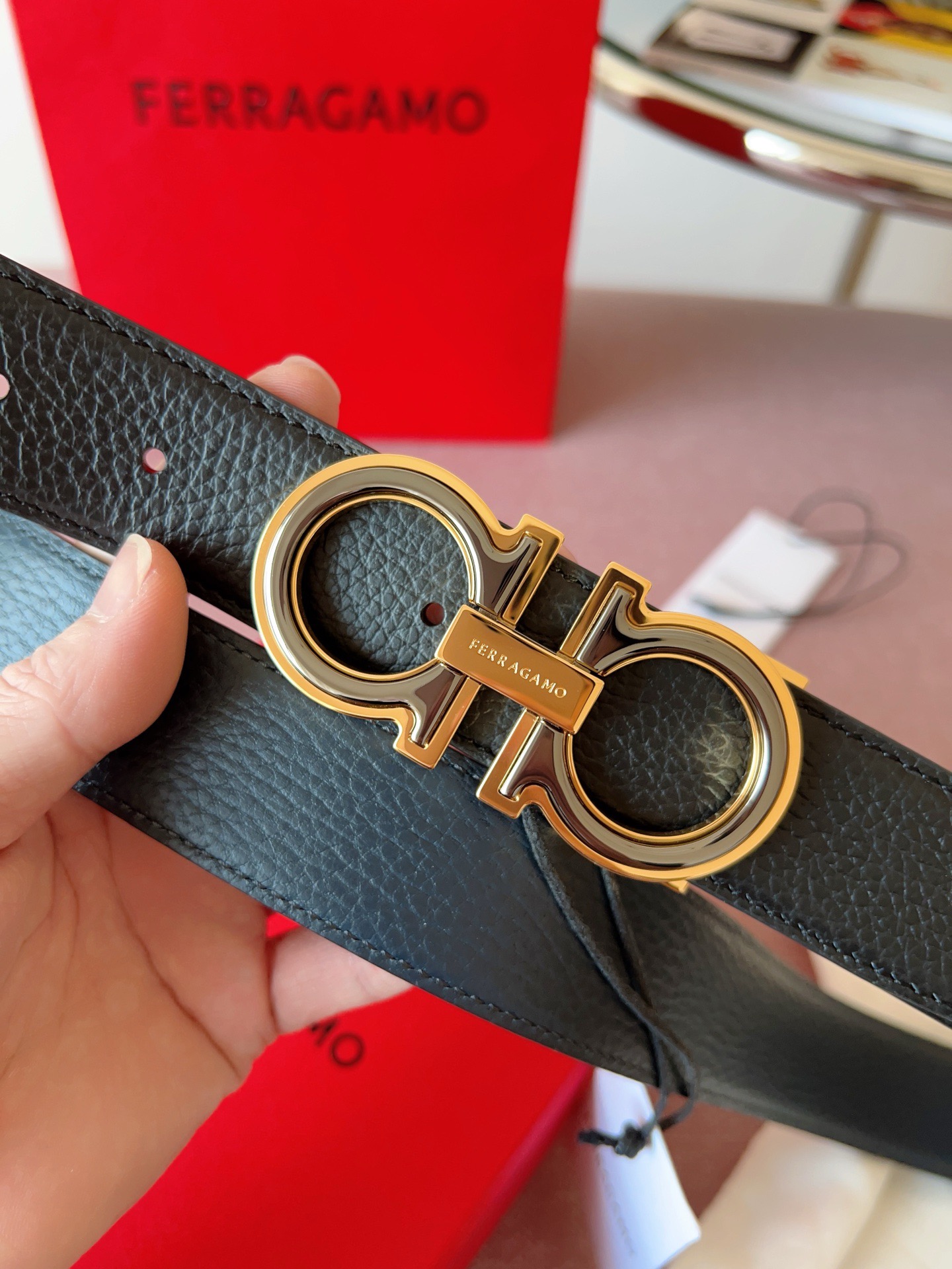 Ferragamo 페라가모 간치니 버클 소가죽 벨트 5