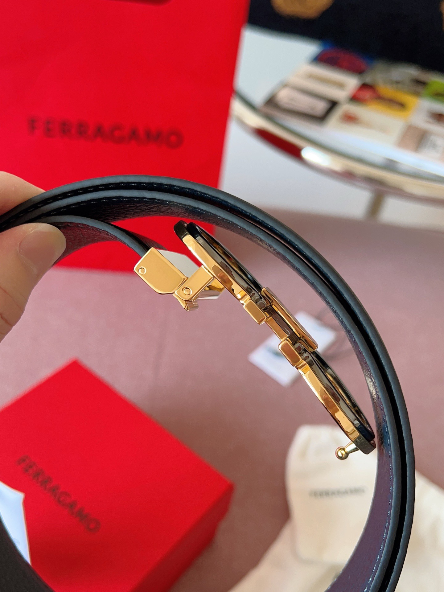 Ferragamo 페라가모 간치니 버클 소가죽 벨트 7